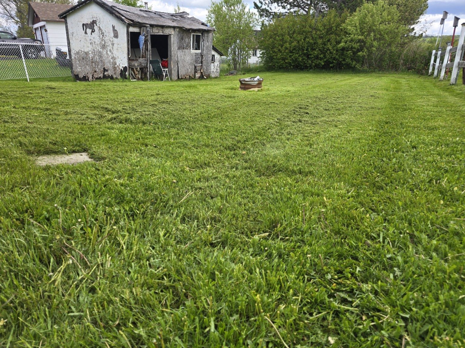 Freshly cut lawn area
